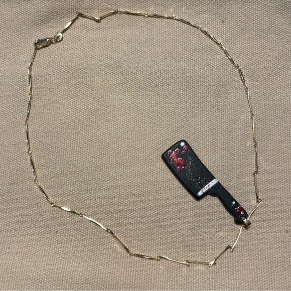 Bloody Cleaver Necklace - Halloween, Goth, Grunge Jewelry with Charm w/ Chain - Picture 4 of 4